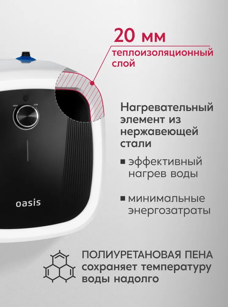 Водонагреватель накопит. Oasis 15 DG (1,5кВт, 15л, 8бар, эмаль, клапан, до 48ч, верхнее подключ.)