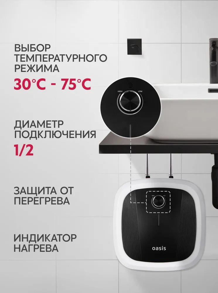 Водонагреватель накопит. Oasis 15 DG (1,5кВт, 15л, 8бар, эмаль, клапан, до 48ч, верхнее подключ.)