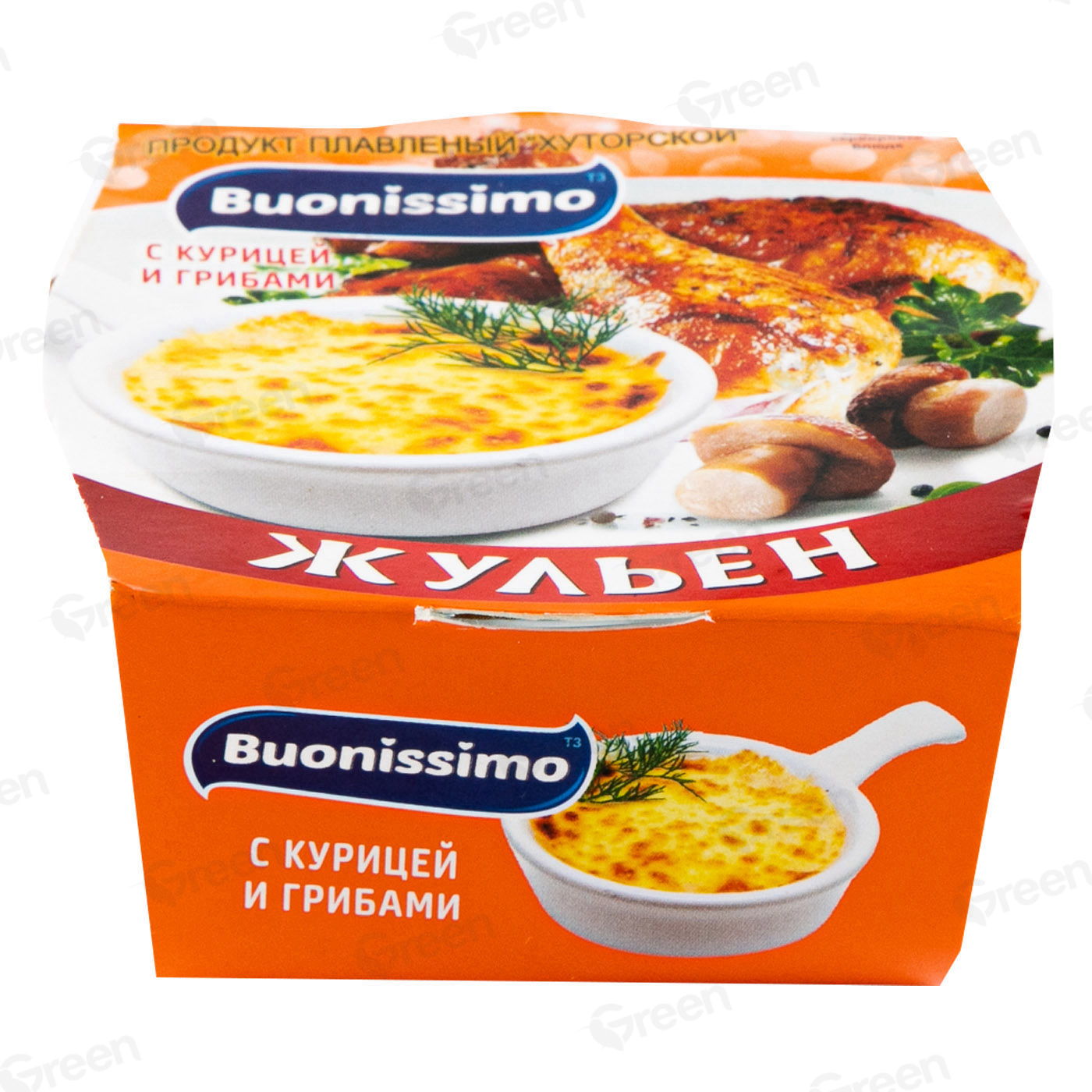 Продукт сырный плавленый Хуторской ТМ Buonissimo Жульен с курицей и грибами  50% , 120г купить с доставкой в Минске - Green