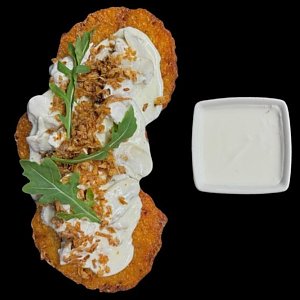 Драники с курицей и грибами в сливочном соусе, Soho Cafe