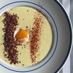 Картофельный крем-суп с беконом и яйцом, Одесса-мама - Брест