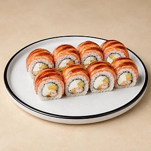 Ролл лосось татаки с копченым ананасом, Кафе Олимпия