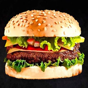 Бургер с говяжьей котлетой на углях, Хинкали Шашлыки №1