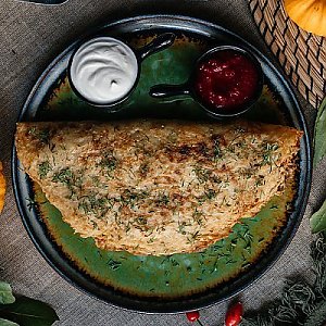 Драник с томленым говяжьим языком грибами и луком, Пряности и Радости