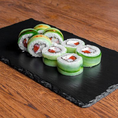 Заказать Ролл в огурце с лососем и креветкой, KREBS