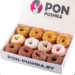 Бокс глазированных пончиков с посыпкой M, PON-PUSHKA - Бобруйск