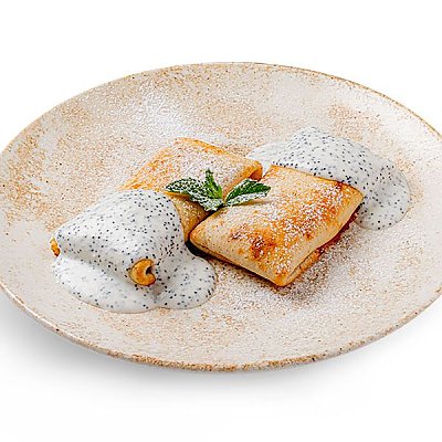 Заказать Блинчики с творогом и ванильным соусом, CAFE GARAGE - Гродно