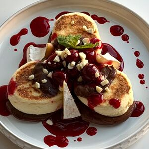 Сырники с сыром бри и соусом из пряной вишни, Soul