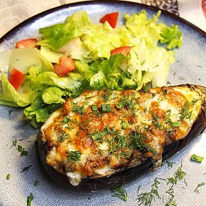 Запеченный баклажан с куриной печенью и сыром, ДраникЪ