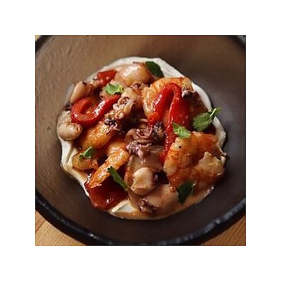 Заказать Соте из морепродуктов с цитрусами на подушке из крем-фреша, Эсперанто