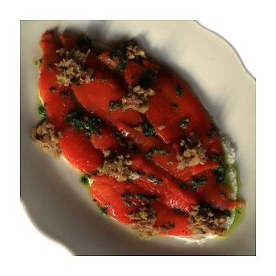 Заказать Печеный перец с муссом из феты и сальсой из оливок, Эсперанто