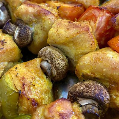 Заказать Шашлык куриный со сладким перцем и грибами, КулинарЪ