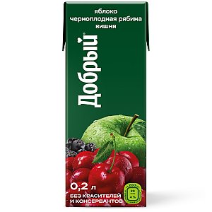 Нектар Добрый из яблок, рябины и вишни 0.2л, Foodex