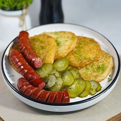 Заказать Драники с охотничьей колбаской, Pizza Gold