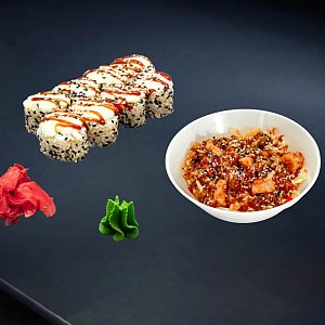 Рис с курицей и овощами и запеченный ролл с курицей, UmaMania