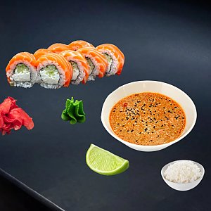 Том Ям с креветками и рисом и ролл Филадельфия, UmaMania