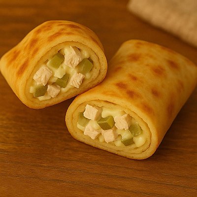 Заказать Блинчики с курицей, соленым огурцом и майонезом, Пельмени с характером