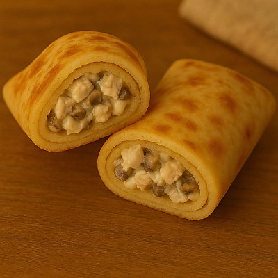 Заказать Блинчики с курицей, шампиньонами и майонезом, Пельмени с характером