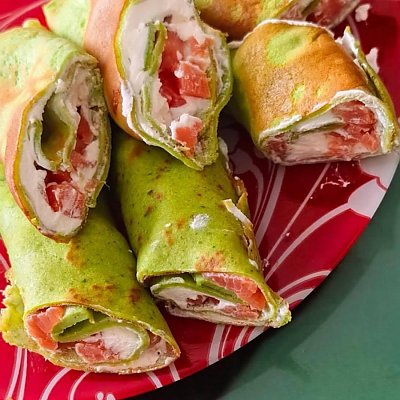 Заказать Блины с творожным сыром и форелью, Фуршеринг (Пельмени с характером)