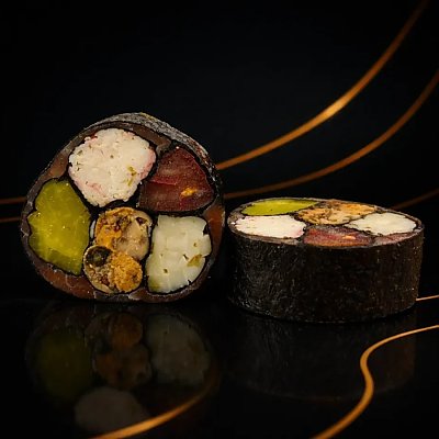Заказать Кето ролл (мидия, краб, кальмар) в копченом лососе, RollBerry