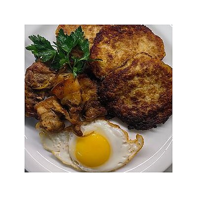Заказать Драники со шкварками и яйцом, Драники, блины & пельмени