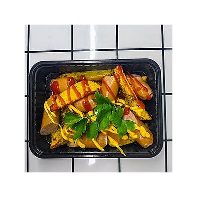 Заказать Картофель, запеченный с колбасками из говядины, Домашняя Трапеза