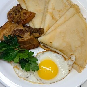 Блины со шкварками и яйцом, Домашняя Трапеза