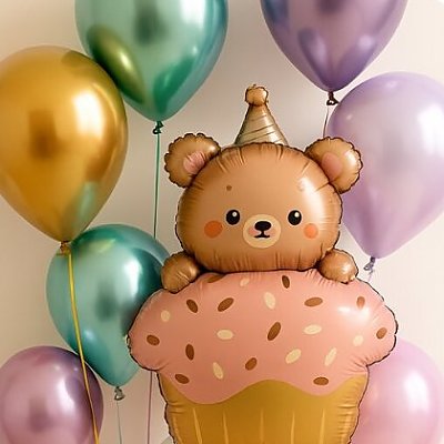 Заказать Сет из 7 воздушных шаров и фольгированного мишки, Вальс Цветов