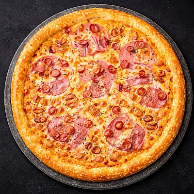 Заказать Пицца Ветчина, грудинка и колбаски 35см, Фьюжн Пицца