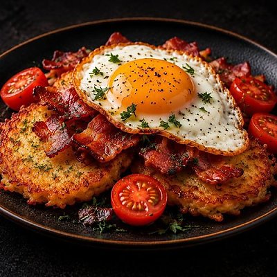 Заказать Драники с беконом и яйцом, Бар Медведь