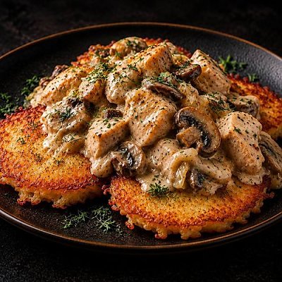 Заказать Драники с курицей и грибами, Бар Медведь