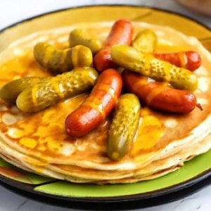 Блинчик с колбасками, маринованным огурчиком и горчичным соусом, Блинная - Могилев