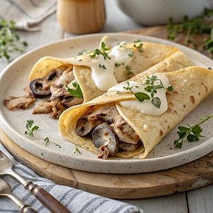 Блин с курицей и грибами в сливках, У Клёна