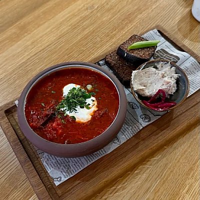 Заказать Борщ с копченым артишоком и домашним смальцем, BRUNCH