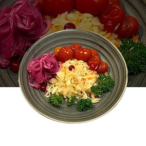 Капуста квашеная с помидорами и луком, Гурманофф