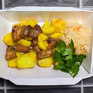 Картофель запечённый со шкварками, Быстрая Трапеза