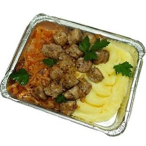 Колбаски по-домашнему с картофельным пюре и томленой капустой, FOX FOOD