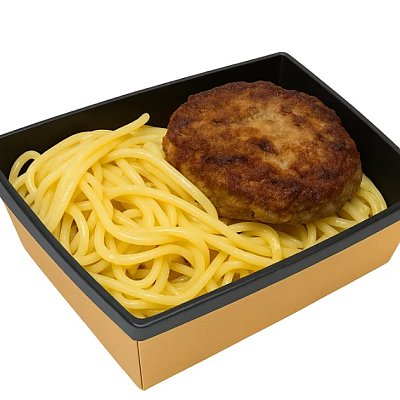 Заказать Биточки куриные с грибами и спагетти, FOX FOOD