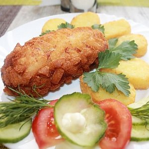 Картофельные родстеры с котлетой Папараць-кветка и овощами, Зодиак