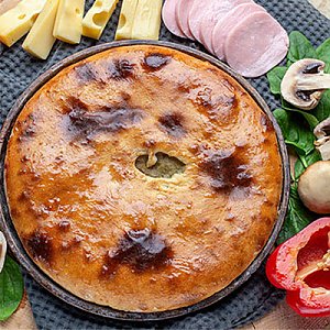Пирог с ветчиной, грибами, перцем болгарским и сыром (700г), ОкПирог