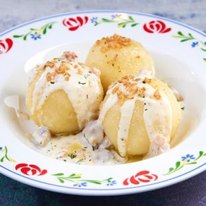 Клецки с мясом и грибами со сливочным соусом, Васильки - Минск