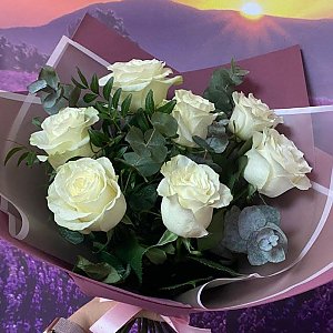 Букет из 7 белых роз, Лаванда - Речица