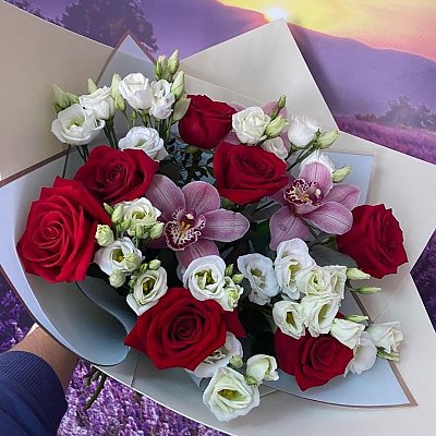Заказать Букет из роз, эустомы и орхидеи, Лаванда - Речица