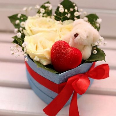 Заказать Коробка с цветами и мишкой, Лаванда - Бобруйск