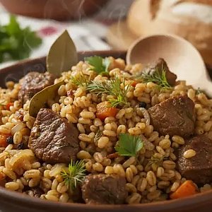 Перловка с мясом А-ля плов, салат из молодой капусты, Кафе Трактир