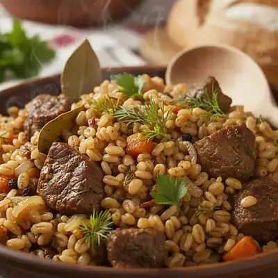 Заказать Перловка с мясом А-ля плов, салат из молодой капусты, Кафе Трактир