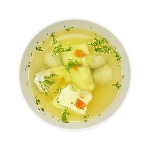 Бульон с куриными фрикадельками и омлетом с овощами, Ирина-Сервис - Обеды