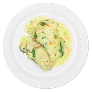 Филе рыбы припущенное со сливочным соусом и шпинатом, Ирина-Сервис - Обеды