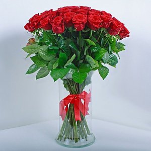 Букет 51 красная роза 60см, Ромашка