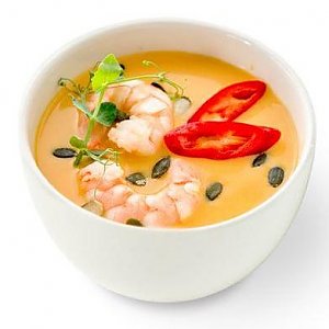 Тыквенный суп с креветкой, Fusion Sushi